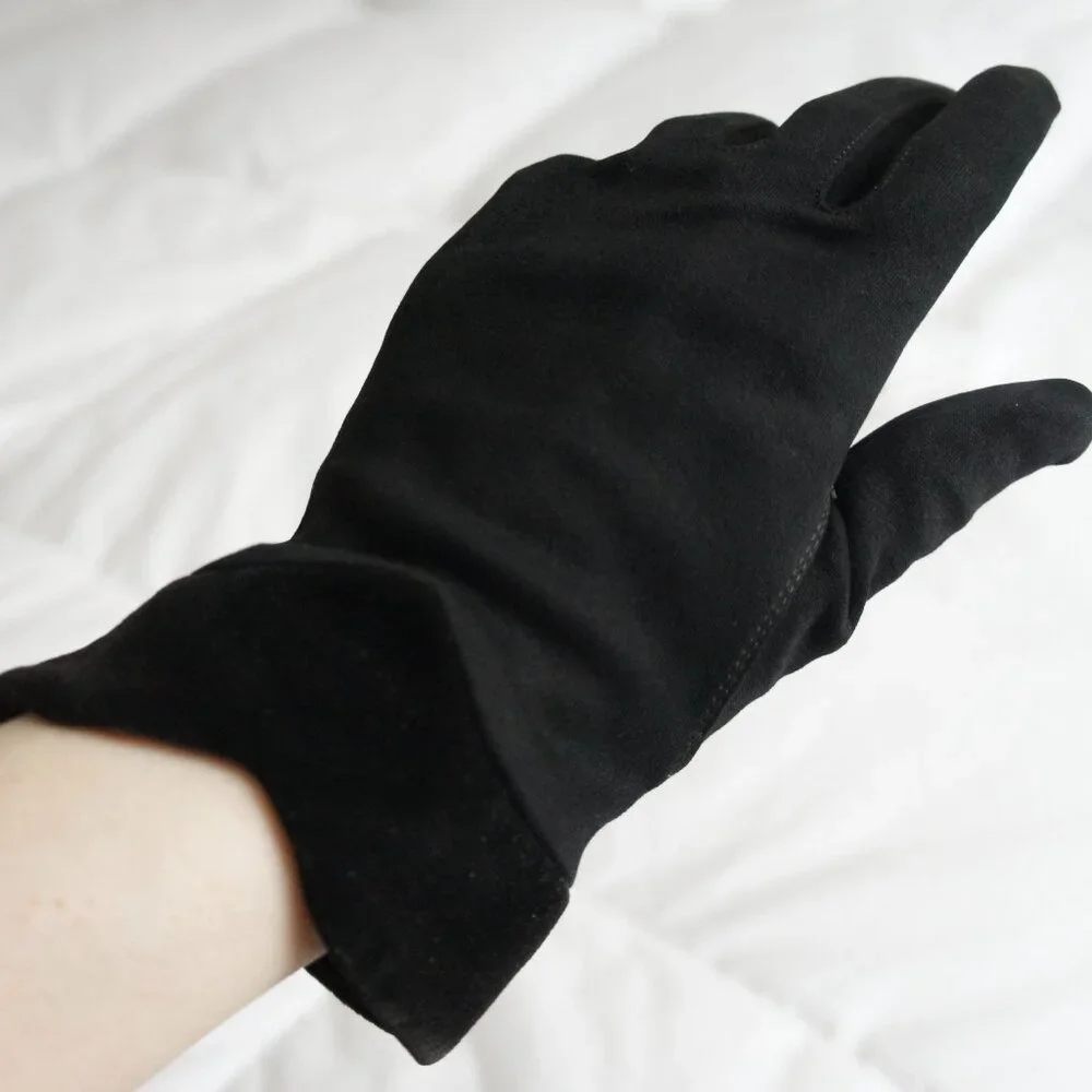 Black Vintage Gloves With Pointed Velvet Cuffs Size Medium
